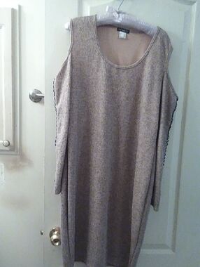 VINITY Taupe Knit Cold-Shoulder Dress